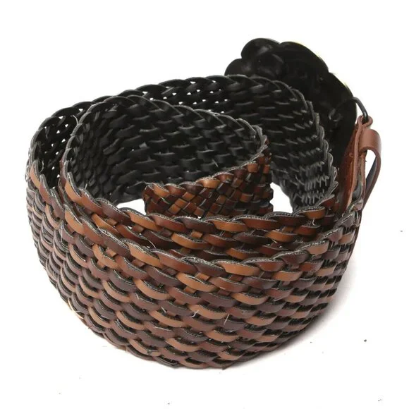 Debenhams UK Western Braided Wide Faux Leather Belt Woven Turquoise Stone Bronze - Picture 4 of 7